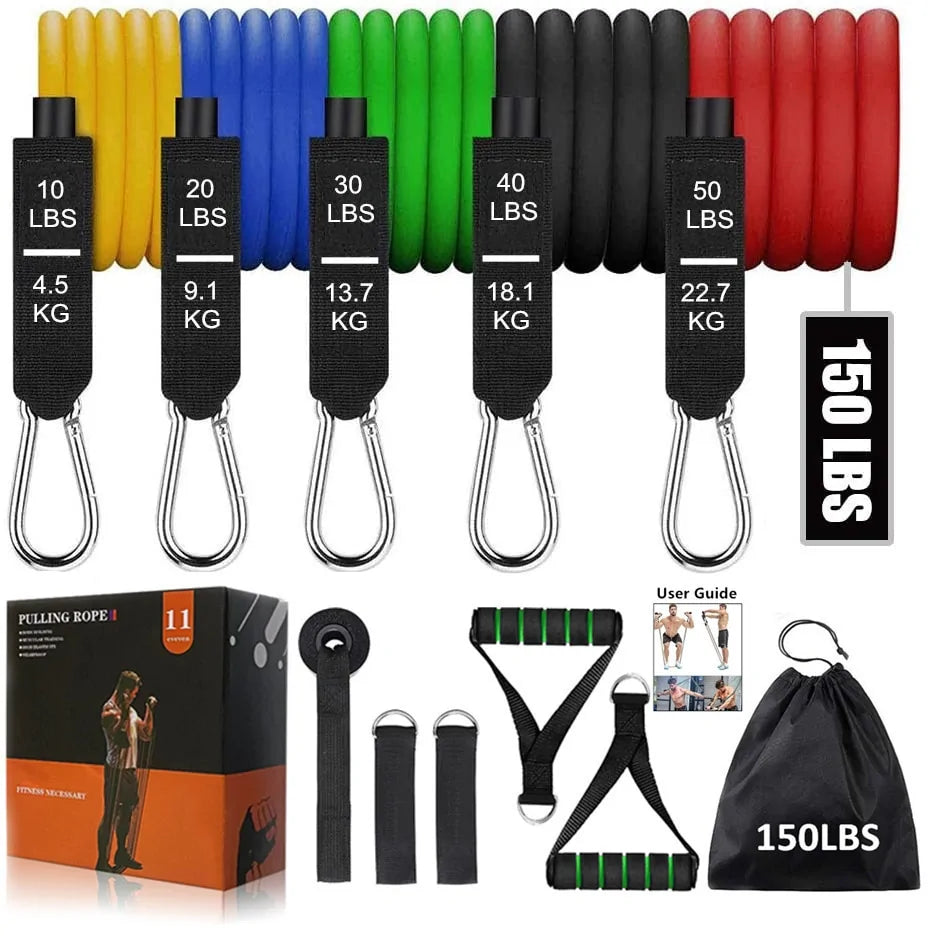 Game Day| 150 lbs Fitness Resistance Bands with Door Anchor: Muscle Training Elastic Pull Rope