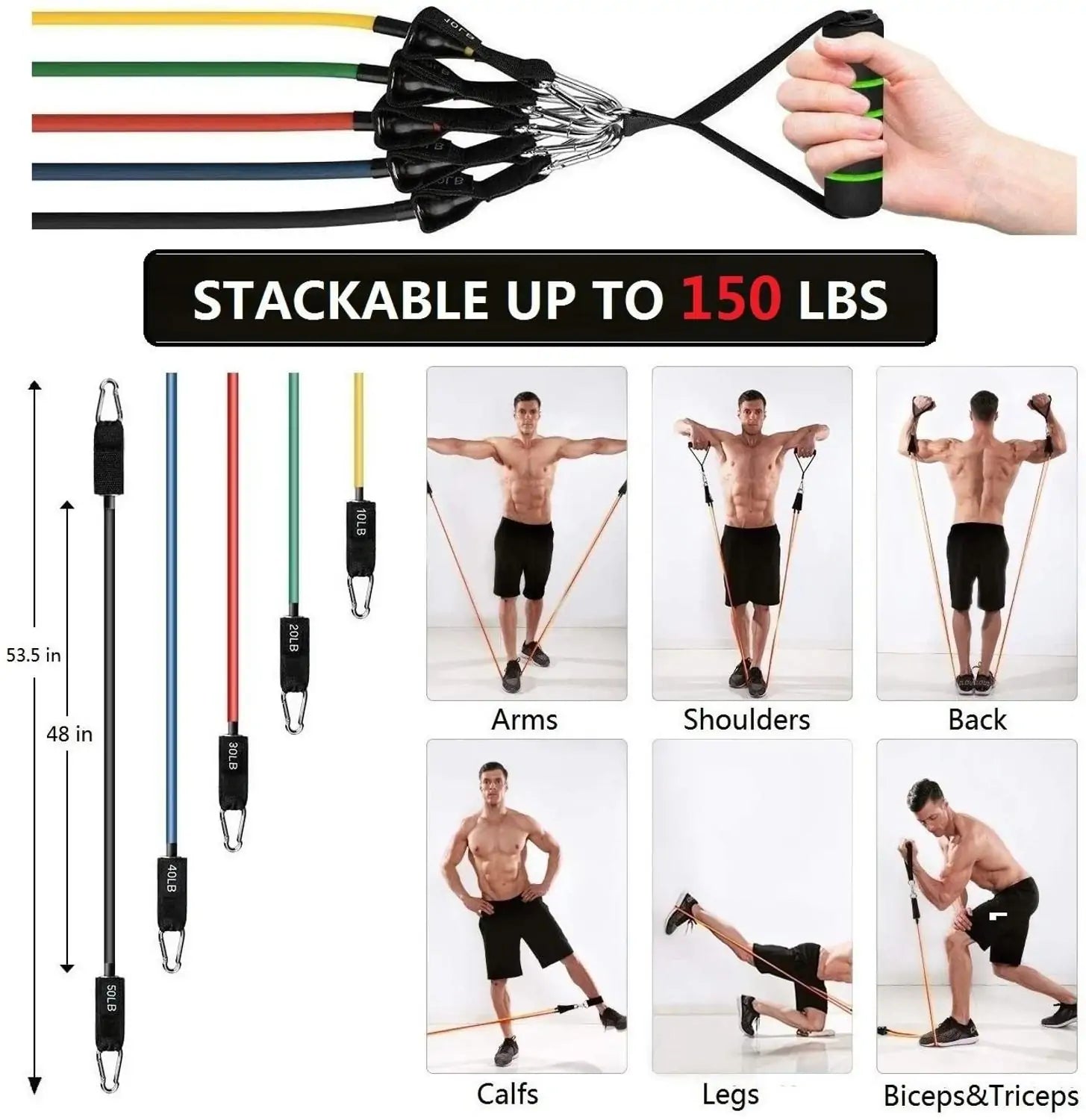 Game Day| 150 lbs Fitness Resistance Bands with Door Anchor: Muscle Training Elastic Pull Rope